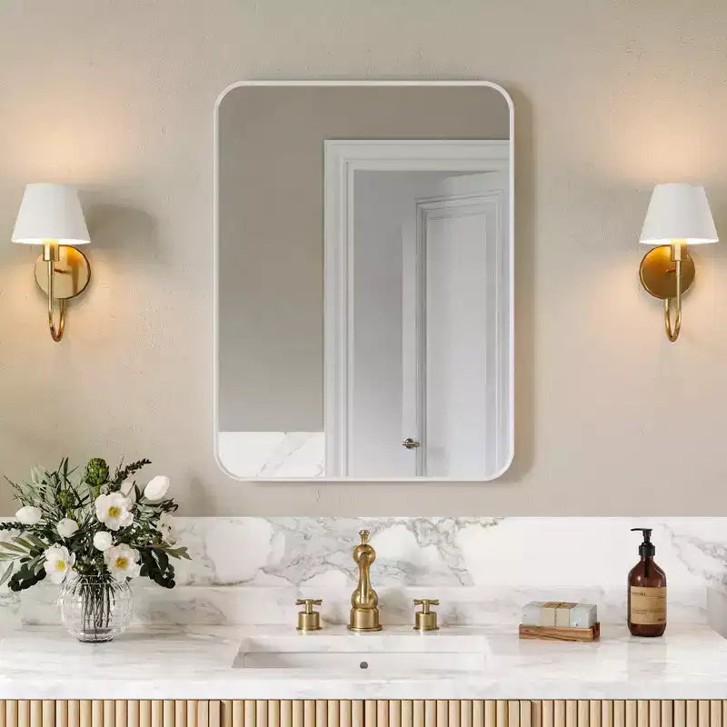 Miroir mural rectangulaire arrondi noir/blanc – 1 personne