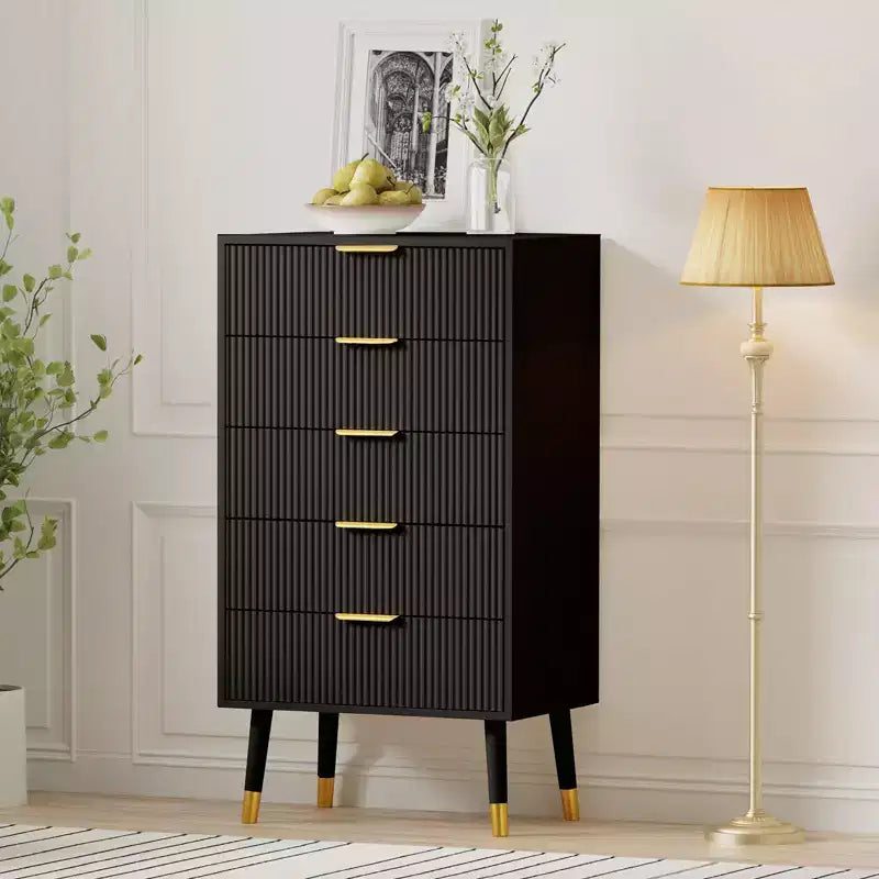 Black Fluted 5-Drawer Dresser, Single-Person Assembly