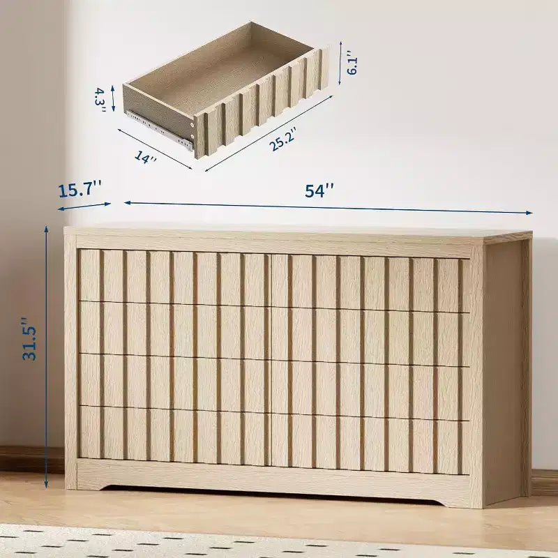 Commode brune en bois cannelé sans poignée à 8 tiroirs pour 1 personne