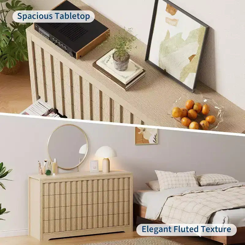 Commode brune en bois cannelé sans poignée à 8 tiroirs pour 1 personne