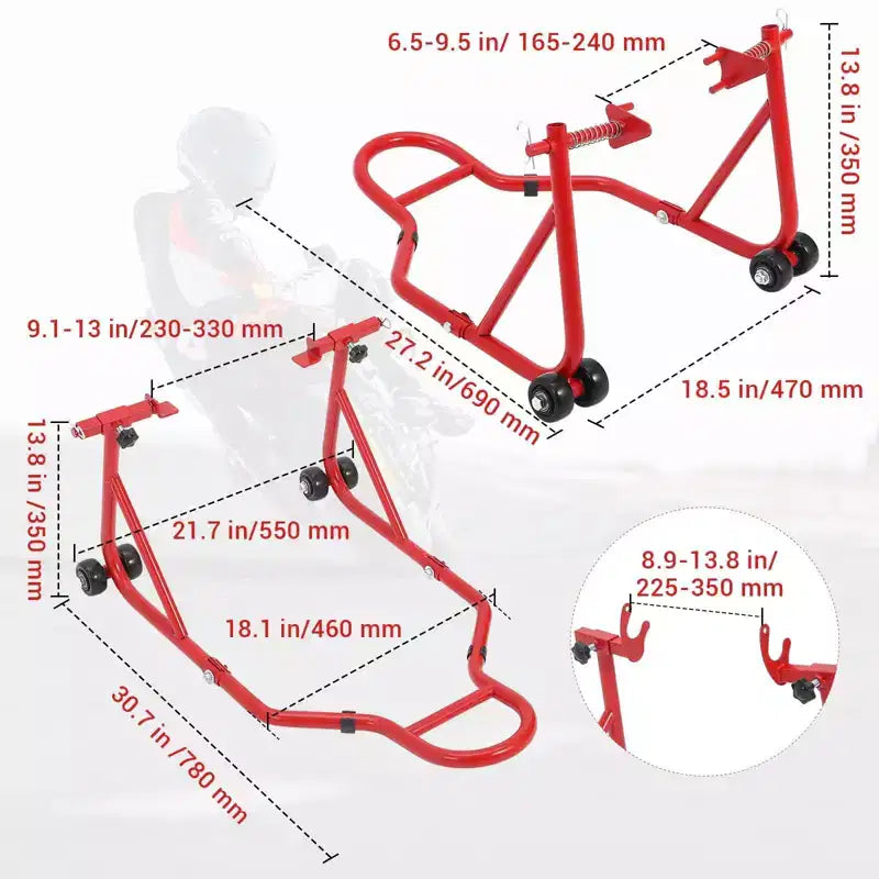 Orange/Rouge, Combinaison avant et arrière, Lève-moto 2 béquilles avec roues, 385 kg