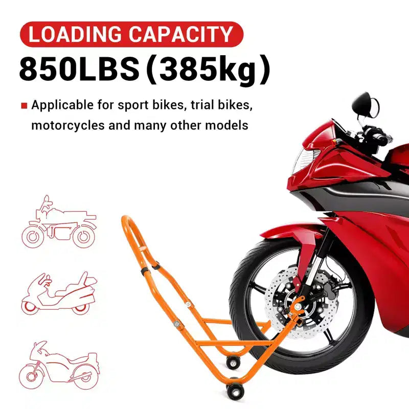 Orange/Rouge, Combinaison avant et arrière, Lève-moto 2 béquilles avec roues, 385 kg