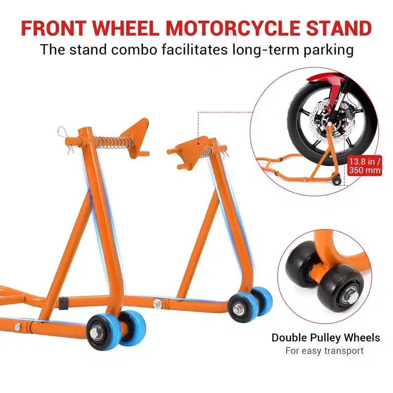 Orange/Rouge, Combinaison avant et arrière, Lève-moto 2 béquilles avec roues, 385 kg