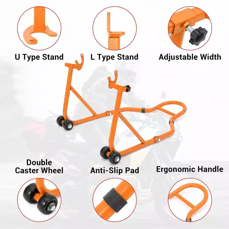 Orange/Rouge, Combinaison avant et arrière, Lève-moto 2 béquilles avec roues, 385 kg