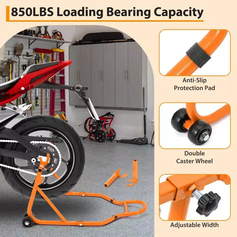 Orange/Rouge, Combinaison avant et arrière, Lève-moto 2 béquilles avec roues, 385 kg