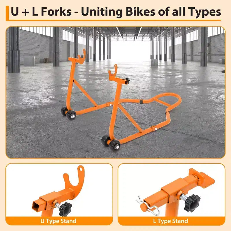 Orange/Rouge, Combinaison avant et arrière, Lève-moto 2 béquilles avec roues, 385 kg
