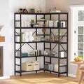 TROPOW 5 Tier Corner Bookshelf, Industrial Bookshelves, L Shape Tall Bookcase with Storage with Heavy Duty Metal Frame for Bedroom Living Room