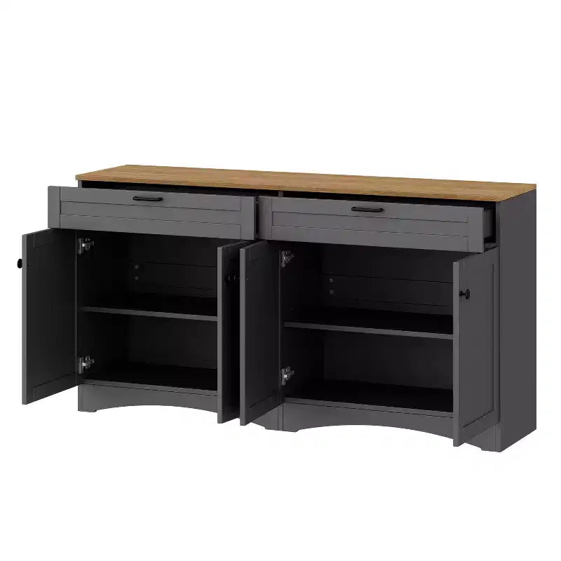 Meuble TV de style rustique avec 2 tiroirs pour téléviseurs jusqu'à 70 po – Buffet de style Mid-Century avec grain de bois