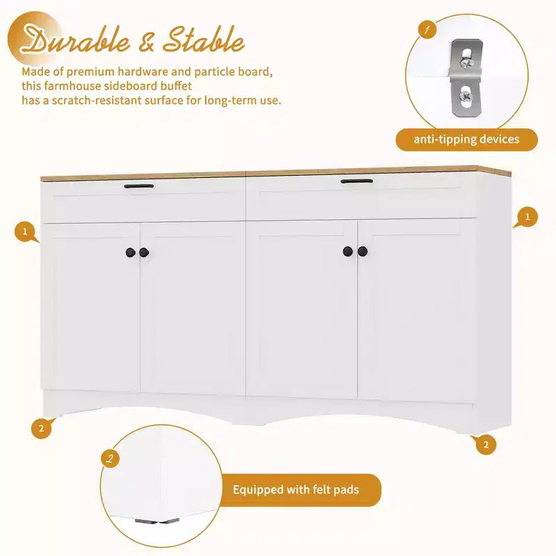 Meuble TV de style rustique avec 2 tiroirs pour téléviseurs jusqu'à 70 po – Buffet de style Mid-Century avec grain de bois