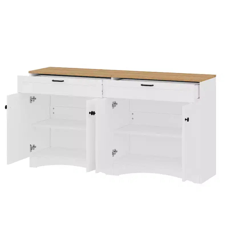 Meuble TV de style rustique avec 2 tiroirs pour téléviseurs jusqu'à 70 po – Buffet de style Mid-Century avec grain de bois