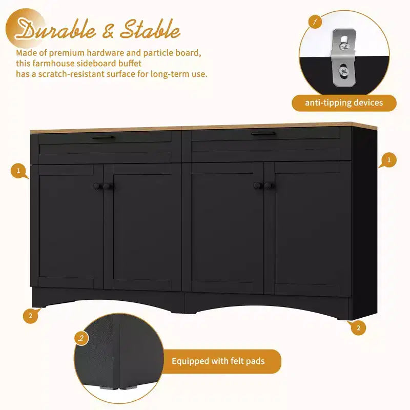 Meuble TV de style rustique avec 2 tiroirs pour téléviseurs jusqu'à 70 po – Buffet de style Mid-Century avec grain de bois