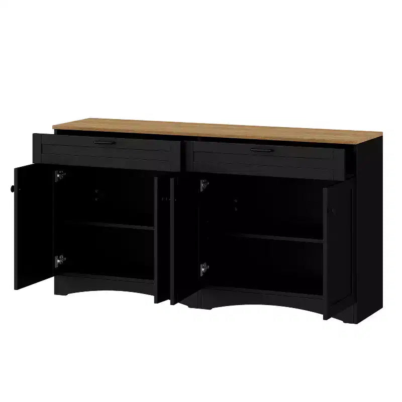 Meuble TV de style rustique avec 2 tiroirs pour téléviseurs jusqu'à 70 po – Buffet de style Mid-Century avec grain de bois