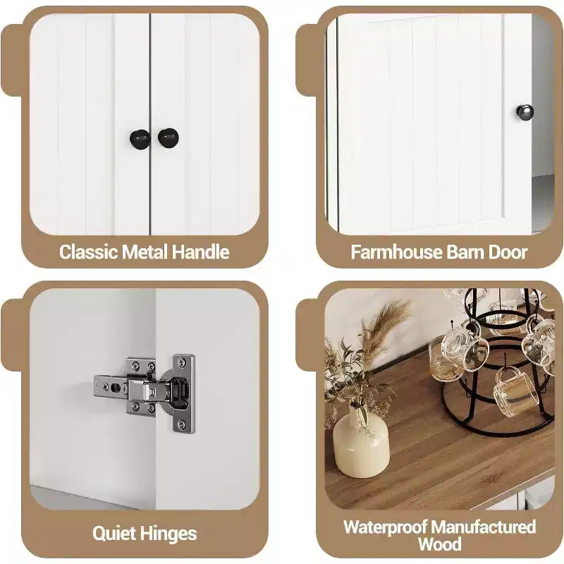 Vaisselier de ferme blanc / bois blanc de 58 po avec 4 portes coulissantes et 2 tiroirs