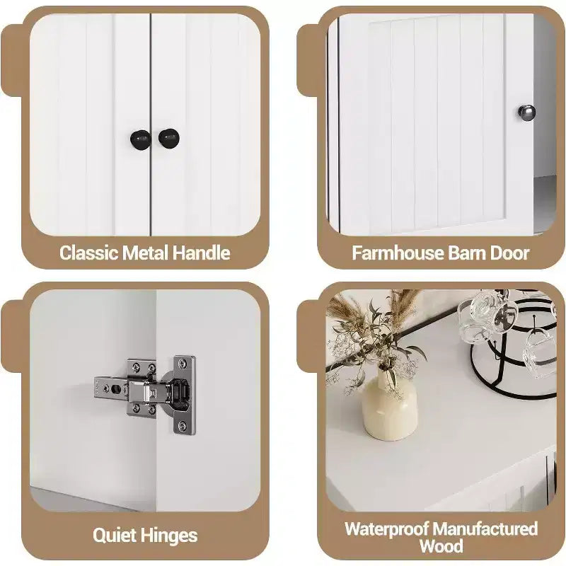 Vaisselier de ferme blanc / bois blanc de 58 po avec 4 portes coulissantes et 2 tiroirs