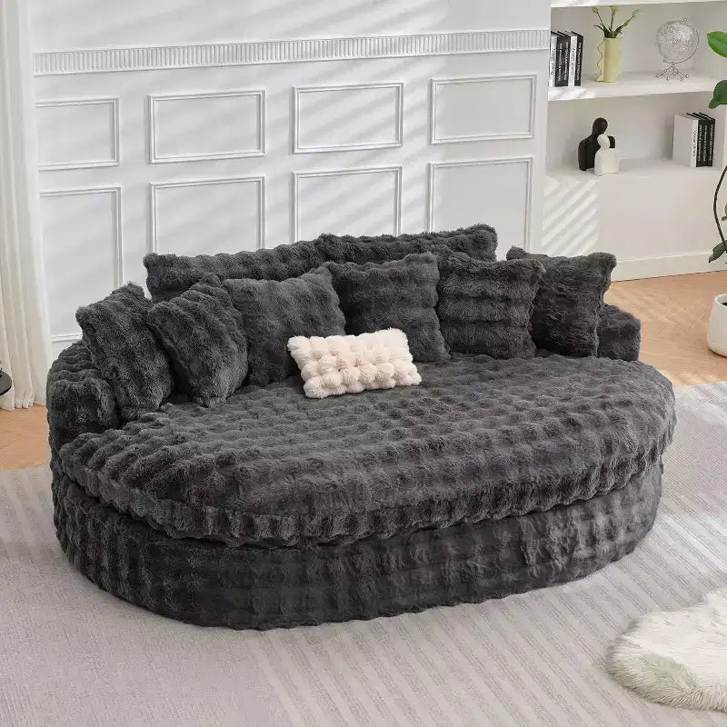 TYBOATLE 83 Oversized Round Sofa, Soft Cushion Sofa Bed with 6 Pillows, Round Chaise Lounge Chair for Bedroom, Livingroom