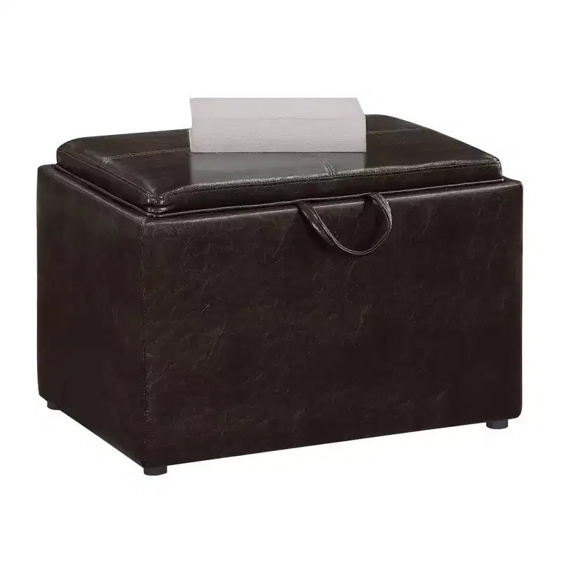 Ottoman de rangement en similicuir noir/espresso, 1 place