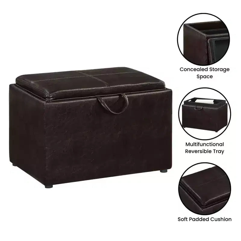 Ottoman de rangement en similicuir noir/espresso, 1 place