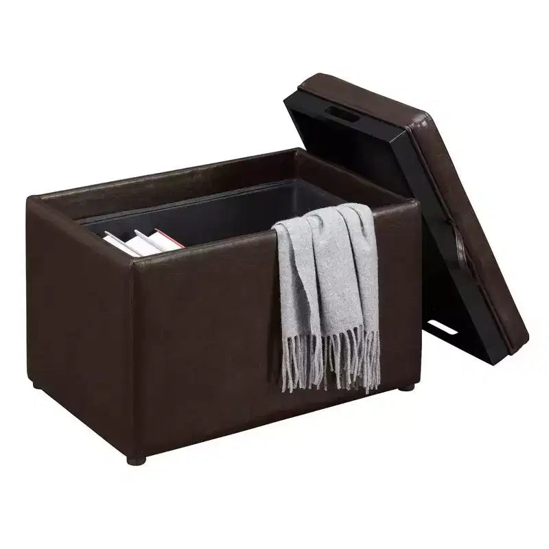 Ottoman de rangement en similicuir noir/espresso, 1 place