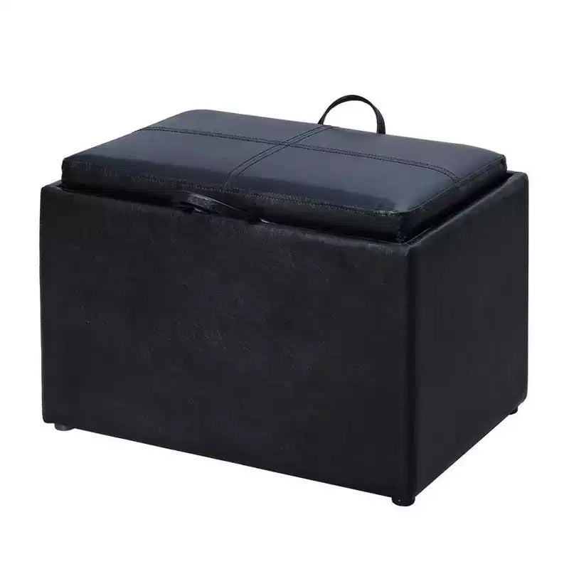 Ottoman de rangement en similicuir noir/espresso, 1 place