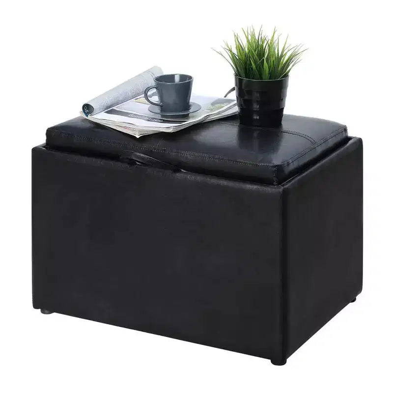 Ottoman de rangement en similicuir noir/espresso, 1 place