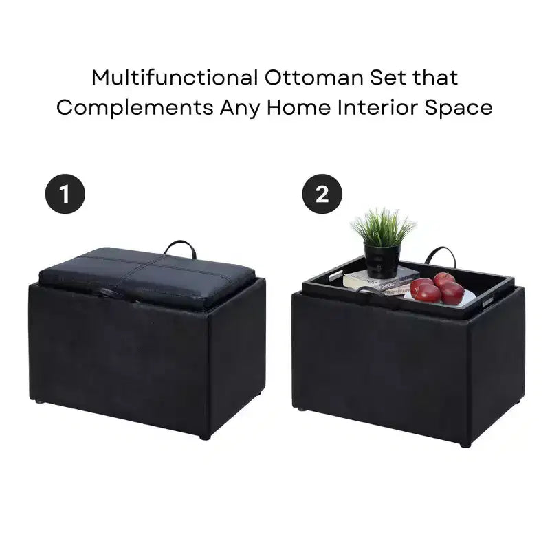 Ottoman de rangement en similicuir noir/espresso, 1 place