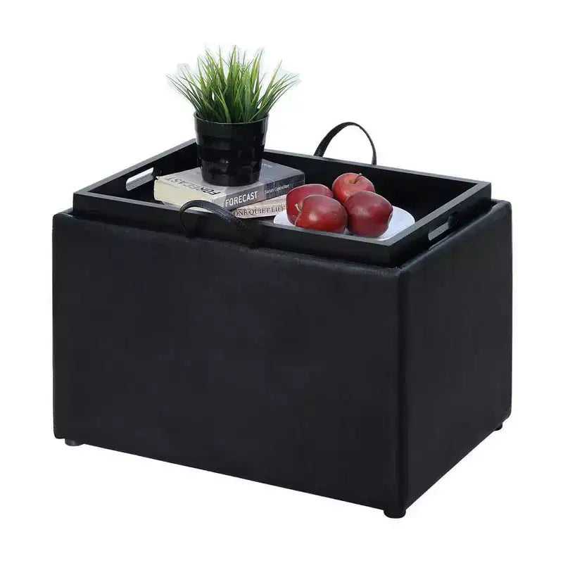 Ottoman de rangement en similicuir noir/espresso, 1 place