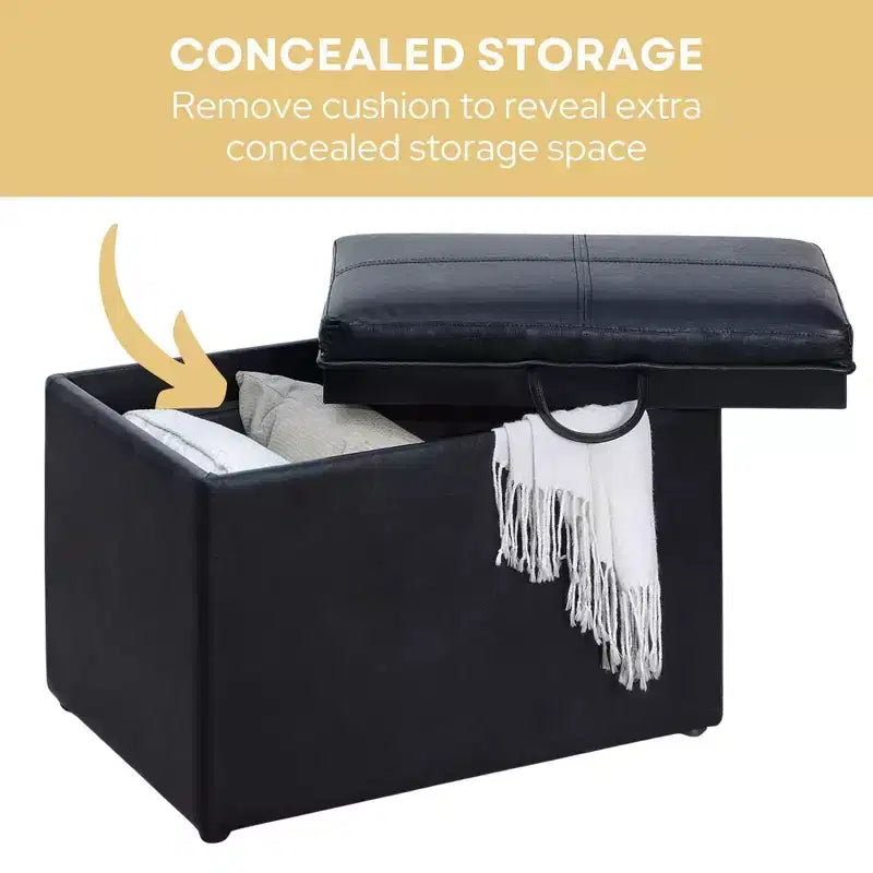 Ottoman de rangement en similicuir noir/espresso, 1 place