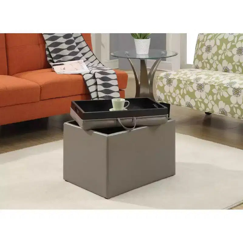 Ottoman de rangement en similicuir noir/espresso, 1 place