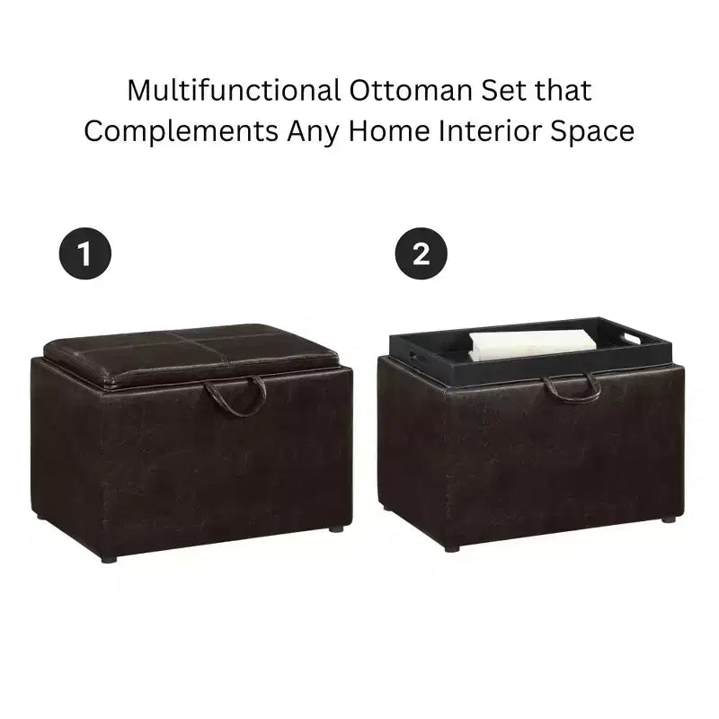 Ottoman de rangement en similicuir noir/espresso, 1 place