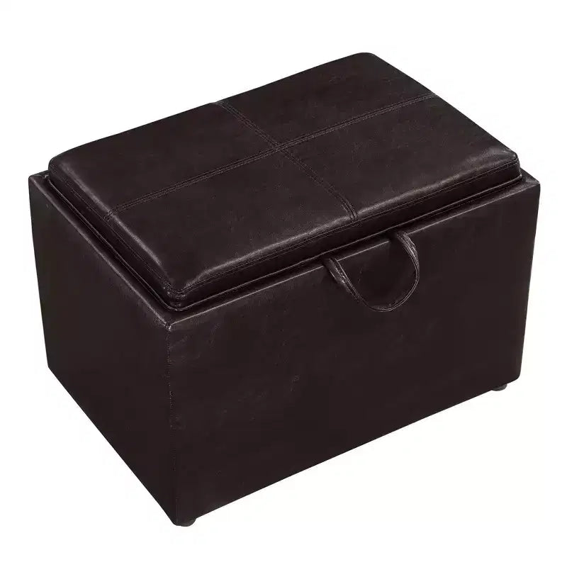 Ottoman de rangement en similicuir noir/espresso, 1 place