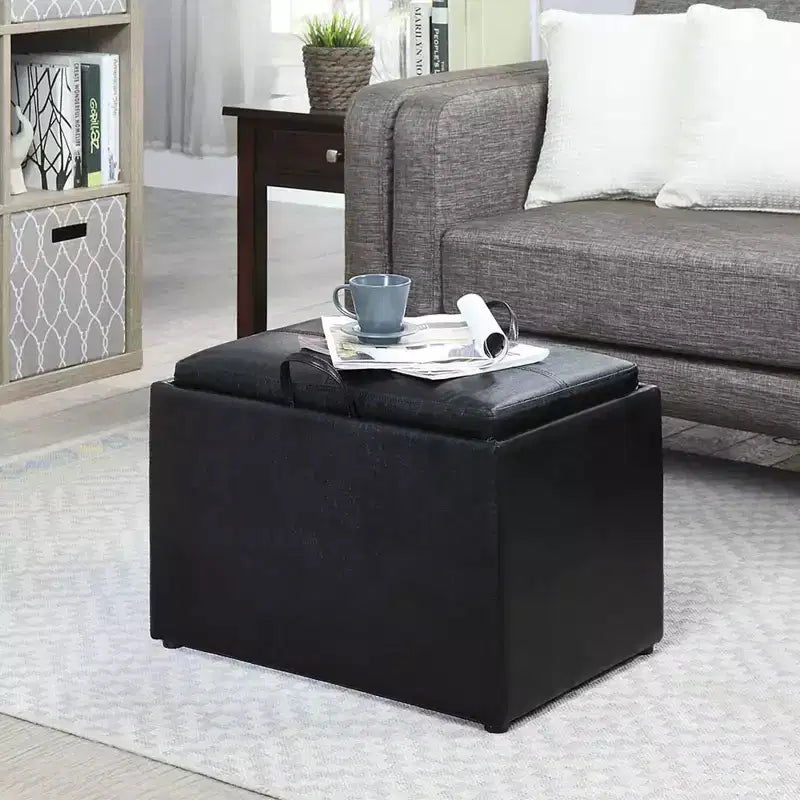 Ottoman de rangement en similicuir noir/espresso, 1 place