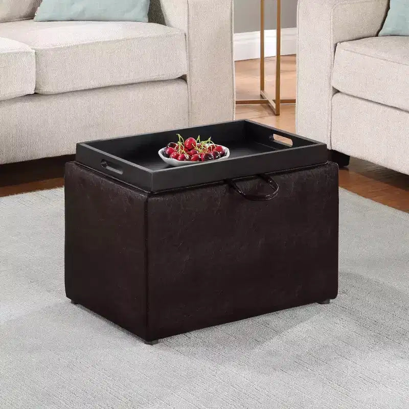 Ottoman de rangement en similicuir noir/espresso, 1 place