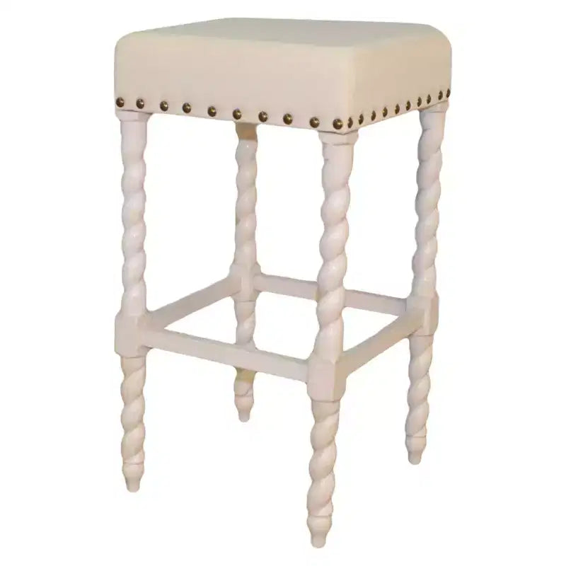 Carolina Living 30" Cadmus Barstool Vintage White/Cream and Table: Nailhead, Hardwood Frame, Linen Seat