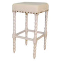 Carolina Living 30" Cadmus Barstool Vintage White/Cream and Table: Nailhead, Hardwood Frame, Linen Seat