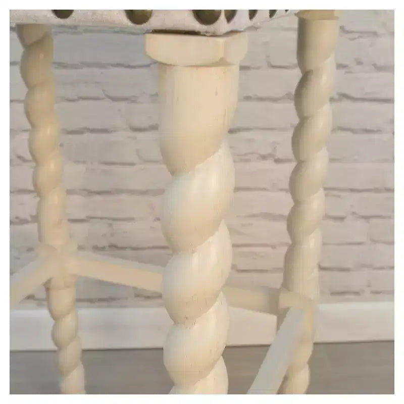Tabouret de bar dossier bas en lin crème, assise carrée, 1 place