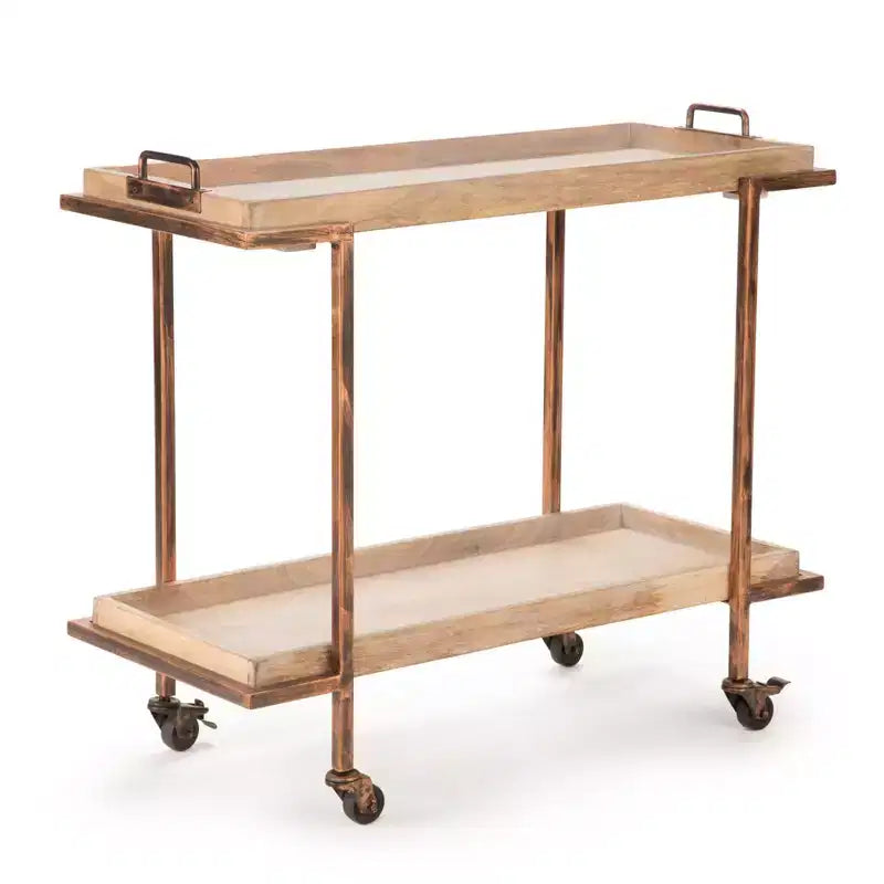 Desserte Conway - Bois de manguier et finition cuivre avec roulettes