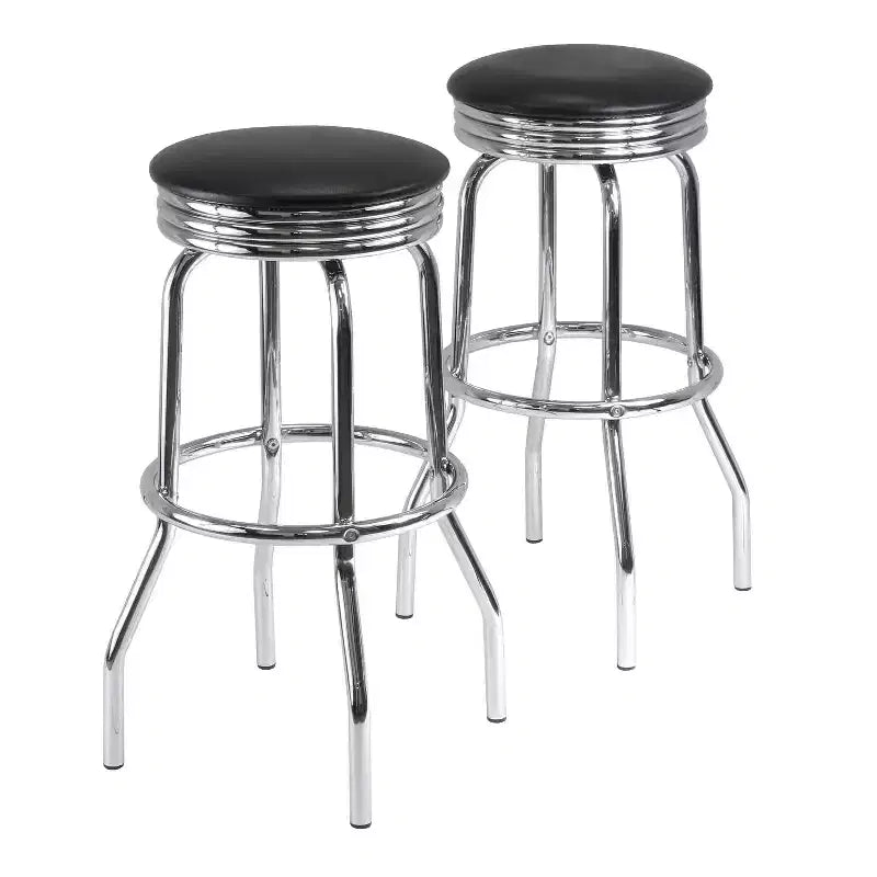 Ensemble table de bar et 4 tabourets pivotants, 3 pièces, noir et chrome