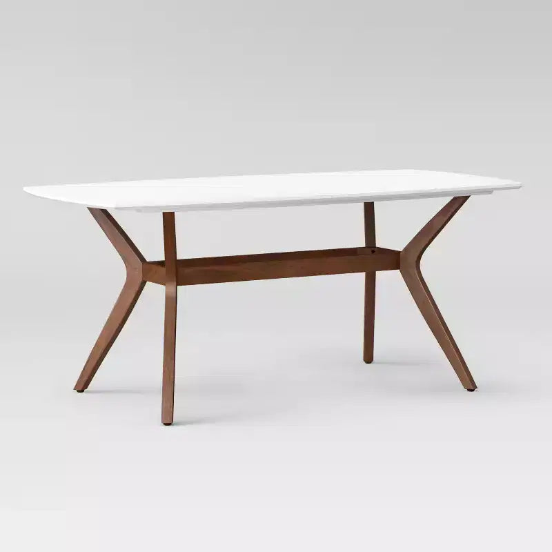 Table à manger rectangulaire blanche/marron, style milieu de siècle, 4 places