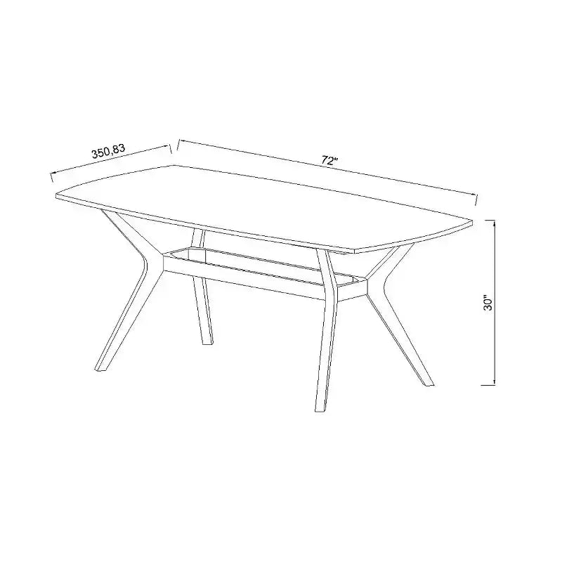 Table à manger rectangulaire blanche/marron, style milieu de siècle, 4 places