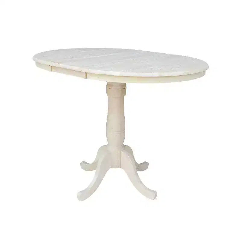 Table de salle à manger ronde à rallonge hauteur comptoir de 36" – Parawood massif non fini, 4 places