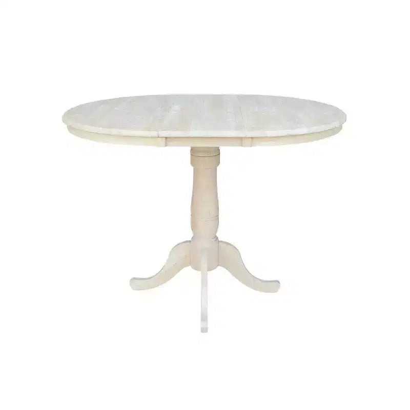 Table de salle à manger ronde à rallonge hauteur comptoir de 36" – Parawood massif non fini, 4 places