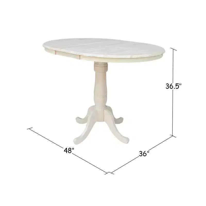 Table de salle à manger ronde à rallonge hauteur comptoir de 36" – Parawood massif non fini, 4 places