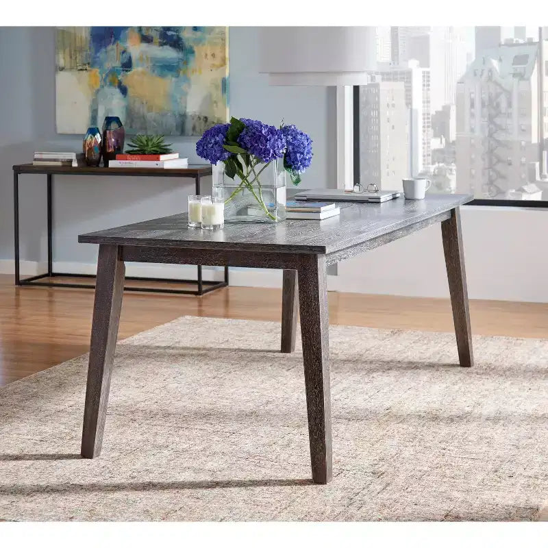 Table à manger grise de 168 cm avec pieds coniques, 6 places
