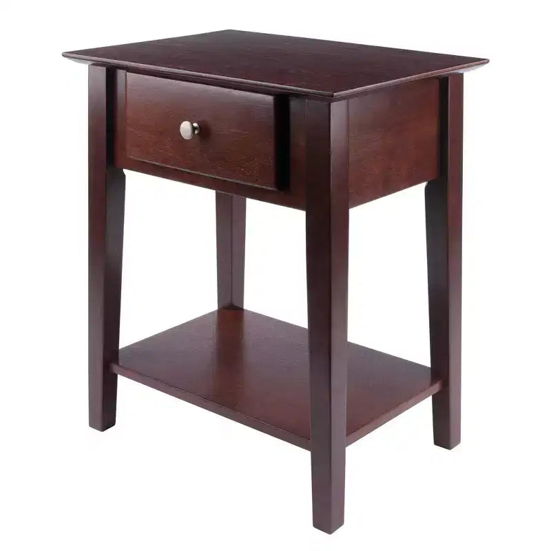 Shaker Nightstand Walnut - Winsome: Single Drawer, Open Shelf, Tapered Legs
