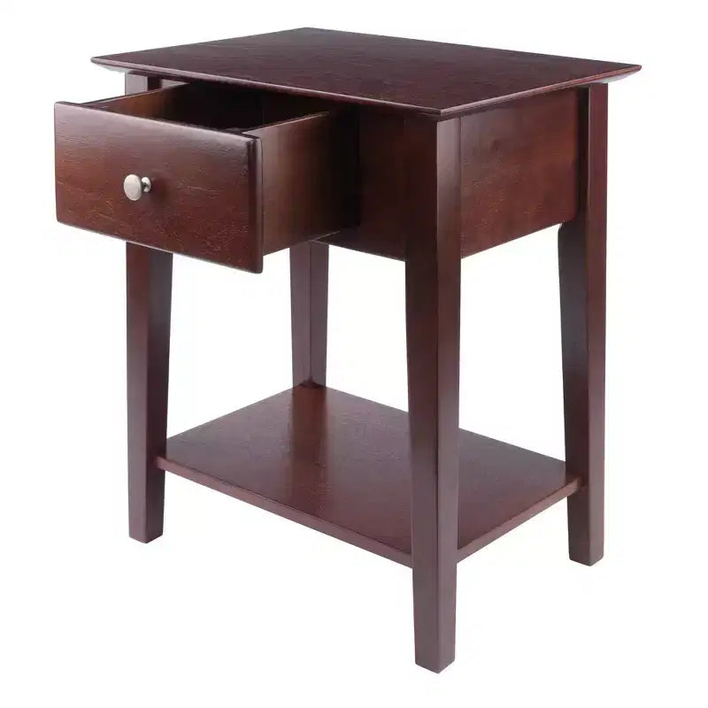 Table de chevet noyer brun à un tiroir et étagère ouverte