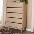 Baxton Studio Mirren Light Oak 5 Drawer Chest Brown/Dark Gray: Wood Composite, Vertical Storage, Includes Anti-Tip Hardware