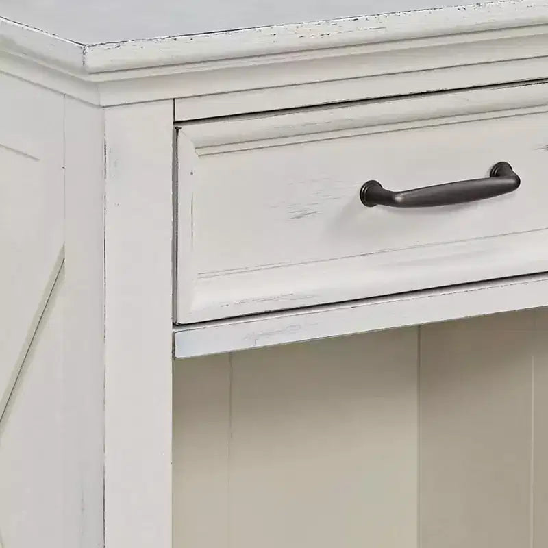 Table de chevet côtière blanc cassé, 1 tiroir, cadre en acajou