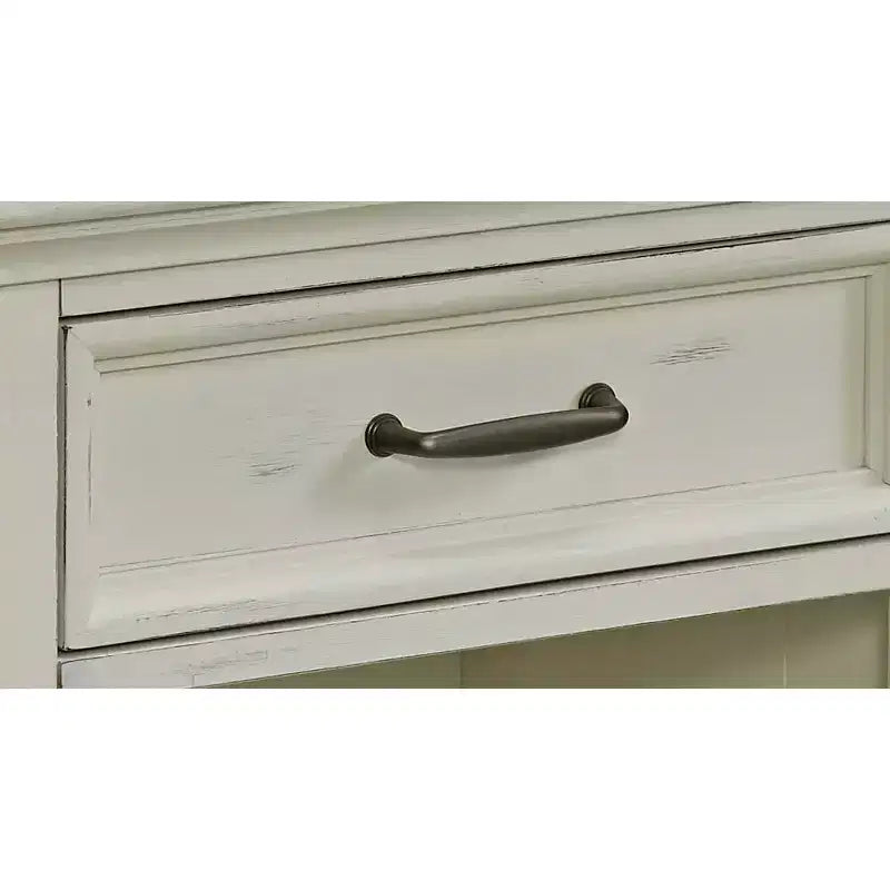 Table de chevet côtière blanc cassé, 1 tiroir, cadre en acajou
