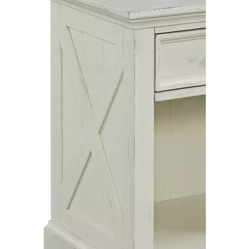 Table de chevet côtière blanc cassé, 1 tiroir, cadre en acajou