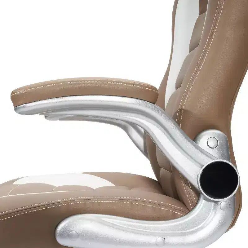 Chaise de bureau pivotante de style course, une place, coloris chameau et blanc
